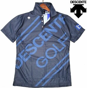 新品 夏物 O / XL 定価1.32万 デサント DESCENTE GOLF BLUELABEL ゴルフウェア 立体裁断 UVカット 吸水速乾 ポロシャツ 半袖 紺 メンズ LL