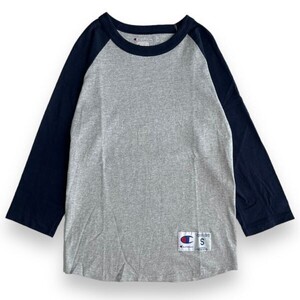 Champion チャンピオン AUTHENTIC オーセンティック 七分丈 2トーン ラグラン Tシャツ ロンT トップス カットソー 古着 S グレー ネイビー