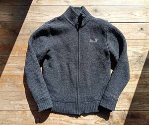 ジャックウルフスキン Jack Wolfskin TRAVEL zip-up 裏地付ウールカーディガン size M レディース STORM LOCK チャコールグレー アウトドア