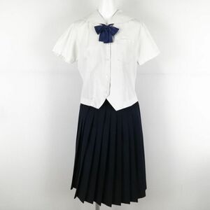 1円 セーラー服 スカート リボン 上下3点セット S 夏物 女子 学生服 中学 高校 白 制服 中古 ランクC NA7779