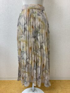 Andemiu アンデミュウ オレンジ系ぼかし花柄 シフォンプリーツスカート ウエストゴム サイズF