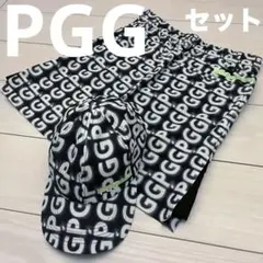 今期★ PGG パーリーゲイツ ロゴ総柄スカート＆キャップ ブラック×ホワイト