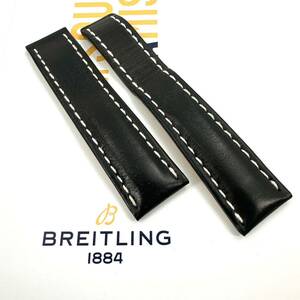 c925 美品【ブライトリング】BREITLING 新型 436X 22mm 黒 カーフレザー 鏡面 Dバックル用 ベントレー クロノマット ナビタイマー ブラック