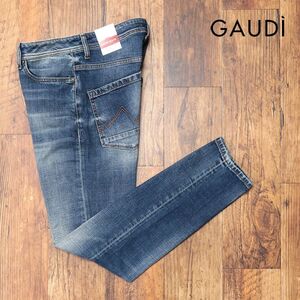 GAUDI/34インチ/テーパード デニムパンツ ストレッチ伸縮 ダメージ ウォッシュ加工 ジーンズ 新品/青/ブルー/ja378/