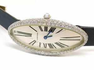 3F 美品 CARTIER カルティエ ベニュワール アロンジェ MM ■ K18WG ホワイトゴールド WB510931 ダイヤ レディース 時計 手巻き □6H6J