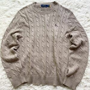 現行 Lサイズ ラルフローレン ケーブルニット キャメル ポニーロゴ刺繍 RALPH LAUREN メンズ セーター ベージュ ケーブル編み クルーネック