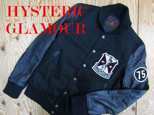 ★ヒステリックグラマー HYSTERIC GLAMOUR★レディース 袖レザースタジャン チェーンステッチ刺繍★R61215068A