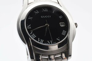 稼動品 グッチ 5500M デイト ラウンド シルバー ブラック文字盤 クォーツ メンズ 腕時計 GUCCI