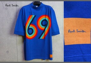 新品 ポールスミス グラフィック69プリント モックネック TシャツM青/定価1.7万円/PAUL SMITH