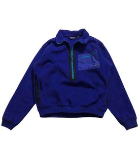 80s~90s ヴィンテージ USA製 ■ Patagonia パタゴニア ■ ロゴ ラベル ハーフジップ フリース ボア プルオーバー ブルー M