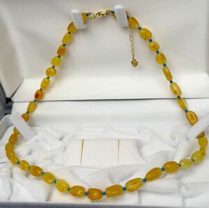 45ct天然蜜蝋×ターコイズ　天然石ネックレス42cm アンバーネックレス　天然琥珀　 necklace jewelry