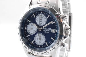 【良品 保証付 動作確認済】Seiko 7T92-0DW0 Chronograph セイコー クロノグラフ Black Dial クオーツ メンズ腕時計 #T310