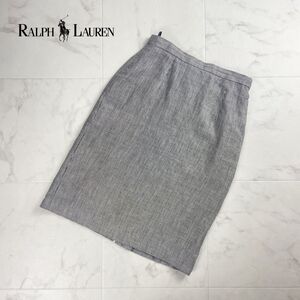 Ralph Lauren ラルフローレン リネン100% タイトスカート 総柄 千鳥柄 バックジップ 膝丈 裏地あり 黒 ブラック サイズ11*RC1138