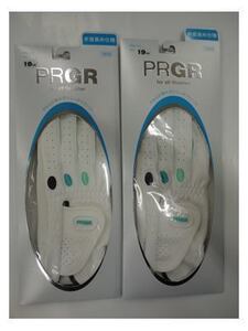 ■手首長め仕様 !! PRGR 合皮　プロギア　レディース ゴルフ グローブ x 2枚【19cm/ホワイト&グリーン】PGL-17