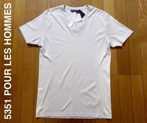 【送料無料】新品 5351 POUR LES HOMMES リヨセルコットン スムース Uネック 半袖Tシャツ 4 日本製 グレージュ 夏物 トルネードマート