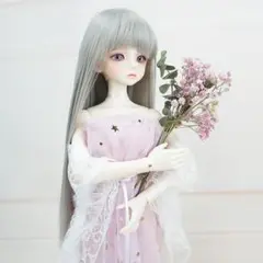 ドールウィッグ 7~8インチ ロングヘア グレー ストレート SD BJD 灰色