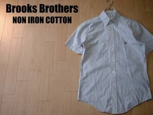 大人気BROOKS BROTHERSワンポイント刺繍ストライプボタンダウンシャツ美品USA-S正規ブルックスブラザーズノンアイロンコットン