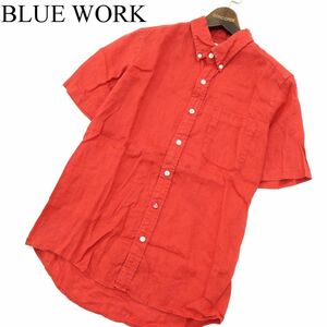 BLUE WORK ブルーワーク トゥモローランド 春夏 麻 リネン100%★ 半袖 ボタンダウン シャツ Sz.0　メンズ　A3T06207_5#A