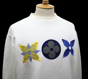 正規品 Louis Vuitton フラワー モノグラム エンブロイダリー クルーネック スウェット ルイヴィトン 刺ロゴ SWEAT ホワイトXL