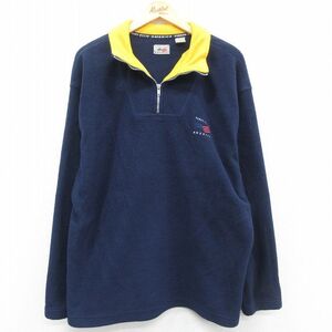 XL/古着 ペリーエリス 長袖 ハーフジップ フリース ジャケット メンズ 00s ワンポイントロゴ 紺 ネイビー 23oct07 中古 アウター