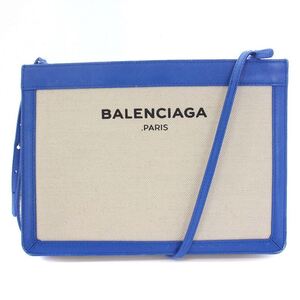 バレンシアガ BALENCIAGA ネイビーポシェット ショルダーバッグ クロスボディバッグ キャンバス 白 青 ホワイト ブルー 339937