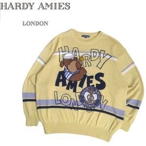 極美 豪華刺繍 HARDY AMIES SPORT 蓄熱保温 ニット セーター メンズL バーディエイミス ラガチエ 日本製 ブルドッグ マリン ゴルフ 2411211