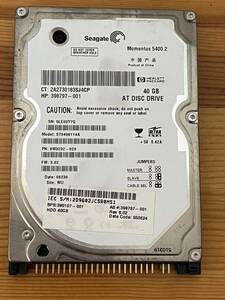 【中古動作品：希少】ノートパソコン用 2.5インチ IDE ATA ハードディスク SEAGATE ST9408114A 40.0GB 使用時間：28545時間