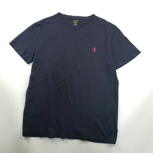 ◇c 【定番人気アイテム】 ポロ ラルフローレン POLO RALPH LAUREN ポニー刺繍 Vネック Tシャツ 半袖 Mサイズ メンズ トップス 紺 ネイビー