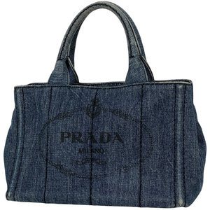 プラダ PRADA カナパトート ショルダーバッグ デニム ブルー レディース 【中古】