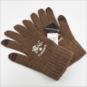 未使用 IL BISONTE イルビゾンテ KNIT GLOVES WITH LOGO スマホ対応 ニットグローブ 手袋 ブラウン メンズフリーサイズ 54192-3-09382