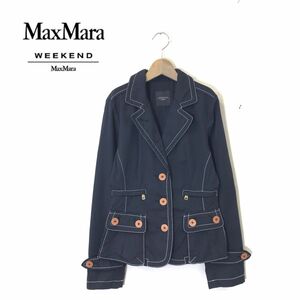 1K2899-T-N◆MaxMara マックスマーラ ジャケット ブレザー 3B ステッチ ポケット◆size40 ブラック レディース トップス ナイロン