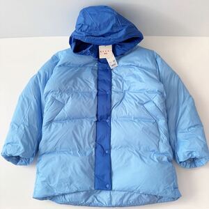 マルニ× UNIQLO ダウン ハーフ コート 女性L未使用 ブルー オーバーサイズ ダウン90フェザー10 MARNI collab down jacket puffer 軽量暖
