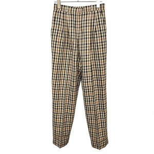 ダックス ゴルフ DAKS GOLF パンツ チェック テーパード 裏地付き ウエストゴム 2タック 日本製 毛100% L ブラウン 茶×紺×白 レディース