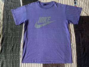 80s Lサイズ NIKE vintage Tシャツ USA製 ビンテージ パープル 紫 アメリカ製 紺タグ スウォッシュ ナイキ グレー シルバー