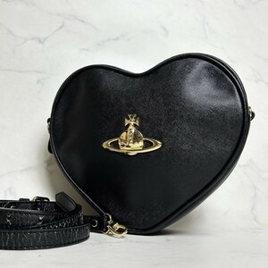 Vivienne Westwood ヴィヴィアン ウエストウッド ビック オーブ ゴールド 金具 ハート ラブ ショルダーバッグ ポーチ ブラック 黒 レザー