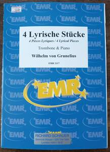 送料無料 トロンボーン楽譜 ヴィルヘルム・フォン・グルネリウス：4つの抒情的小品 試聴可 トロンボーン&ピアノ