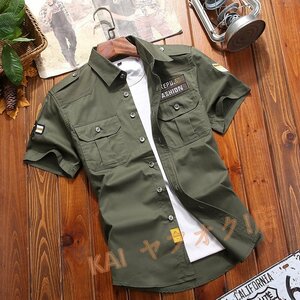 新品☆夏物3色選択可 メンズ 半袖 折り襟 前ポケット カーゴシャツ 普段着夏服快適通気 薄手 夏 おしゃれ カジュアル トップスM-4XL