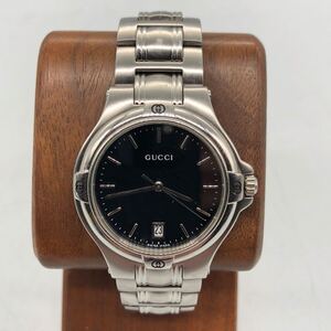 1円〜美品 GUCCI グッチ 9040M デイト QZ ブラック文字盤 メンズ腕時計 稼働品　黒文字盤