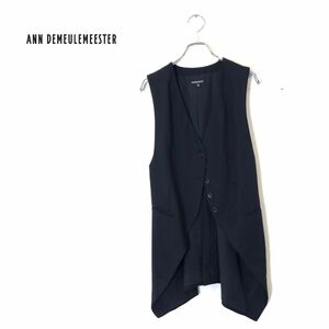 1N1673-N◆良品◆ ポーランド製 ANN DEMEULEMEESTER アンドゥムルメステール デザインベスト ジャケット ロング ◆ sizeXS ブラック ウール