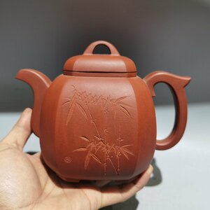 ◆古寳堂◆近現代 紫砂壺 八方福壺 李昌鴻 朱泥 茶具 茶道品 極細工 古置物 古擺件 中国古美術 時代物 古董品