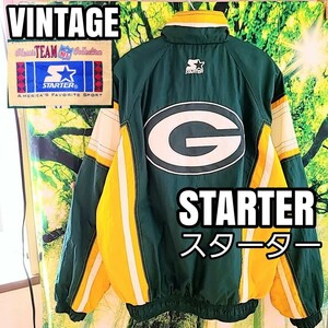 STARTER スターター NFL 刺繍 ナイロン Green Bay Packers 濃緑 フットボール シャカシャカ ジップ フィールドジャケット ジップアップ