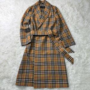 未使用級/希少 【定価33万円】BURBERRY LONDON バーバリーロンドン ガウンコート ロング ノバチェック ベルト メンズ ベージュ ウール