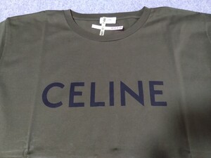 新品同様セリーヌCELINEのオリーブ色ロゴＴシャツ L