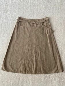 春夏 MARGARET HOWELL size3 ベルト付きフレアスカート カーキ系 マーガレットハウエル