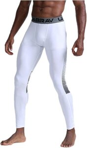 レギンス メンズコンプレッションパンツ通気性クイックドライ弾性ランニングタイツメンズ(Color : White, Size : XL) DD0522