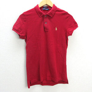 z■ポロラルフローレン/POLO RalphLauren 半袖ポロシャツ【L】赤/LADIES/50【中古】