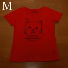 CUTE CAT 赤 Tシャツ Mサイズ 猫デザイン　レディース　C4