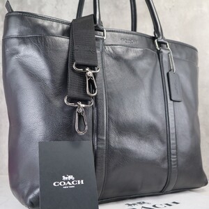 美品 コーチ COACH 2way トートバッグ メトロポリタン 大容量 肩掛け レザー A4 ビジネス PC 黒 ブラック ブリーフケース ビジネスバッグ 