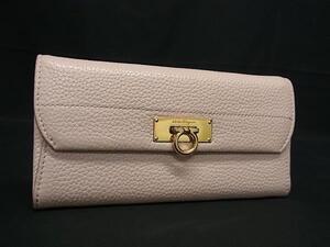 1円 ■美品■ Salvatore Ferragamo フェラガモ JL 22 C225 ガンチーニ レザー 二つ折り 長財布 ウォレット ライトピンク系 FL2685