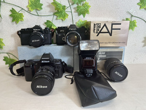 7736-06★ニコン AF F-801S/Nikon FE 一眼レフカメラ フィルムカメラ/ Canon キャノン FT フィルムカメラ/Nikonレンズ2点あり★